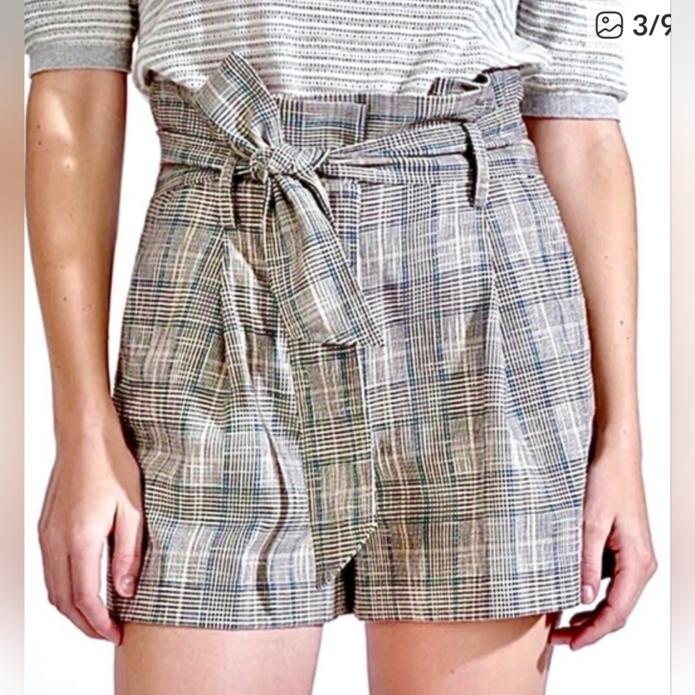 Veronica Beard High Waisted Baga Plaid Paperbag Shorts Size 4 - Picture 10 of 10